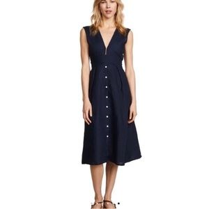 Faithful the brand navy linen deep v dress